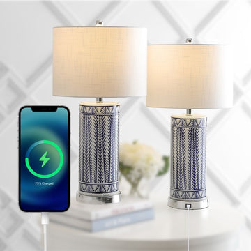 Sulka 27" Ceramic/Iron Contemporary USB Charging LED Table Lamp - JONATHAN Y